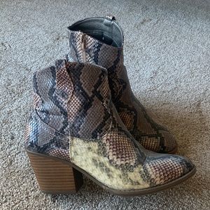 Faux snakeskin ankle boots